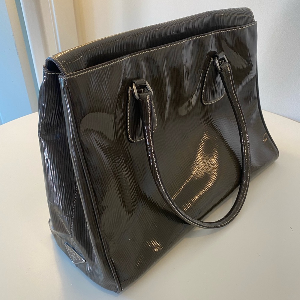 Prada Shiny Green Leather Tote